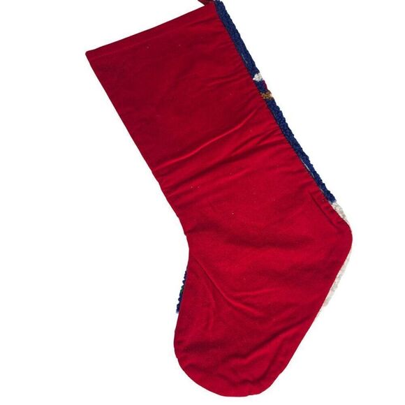 Holiday Christmas Stocking Snowman Reindeer Mice Hooked Wool Velvet - Picture 2 of 4